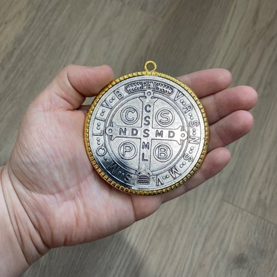 #ad #ad Catholic St Benedict Large Medal Gold Silver Tone Medalla Medallón de San Benito $12.95