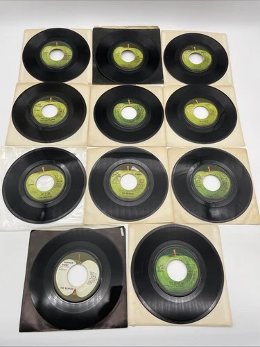 The Beatles - Lot of 11 - 7" 45rpm Vinyl - Apple Records (Fair - Very Good)