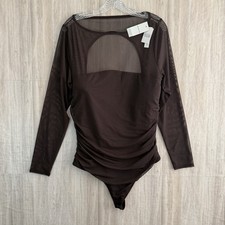 Abercrombie  Fitch Bodysuit Womens XL Long Sleeve Open Back Hardware Sheer New