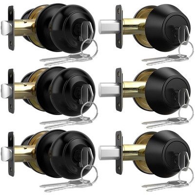 Exterior Door Knob with Lock and Key, 3 Pack Keyed Alike Entry Door Knob for ...