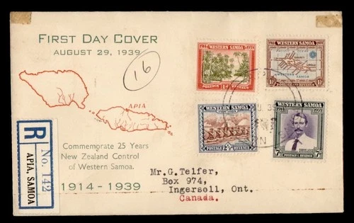 DR WHO 1939 WESTERN SAMOA FDC NEW ZEALAND CONTROL ANIV COMBO M71505
