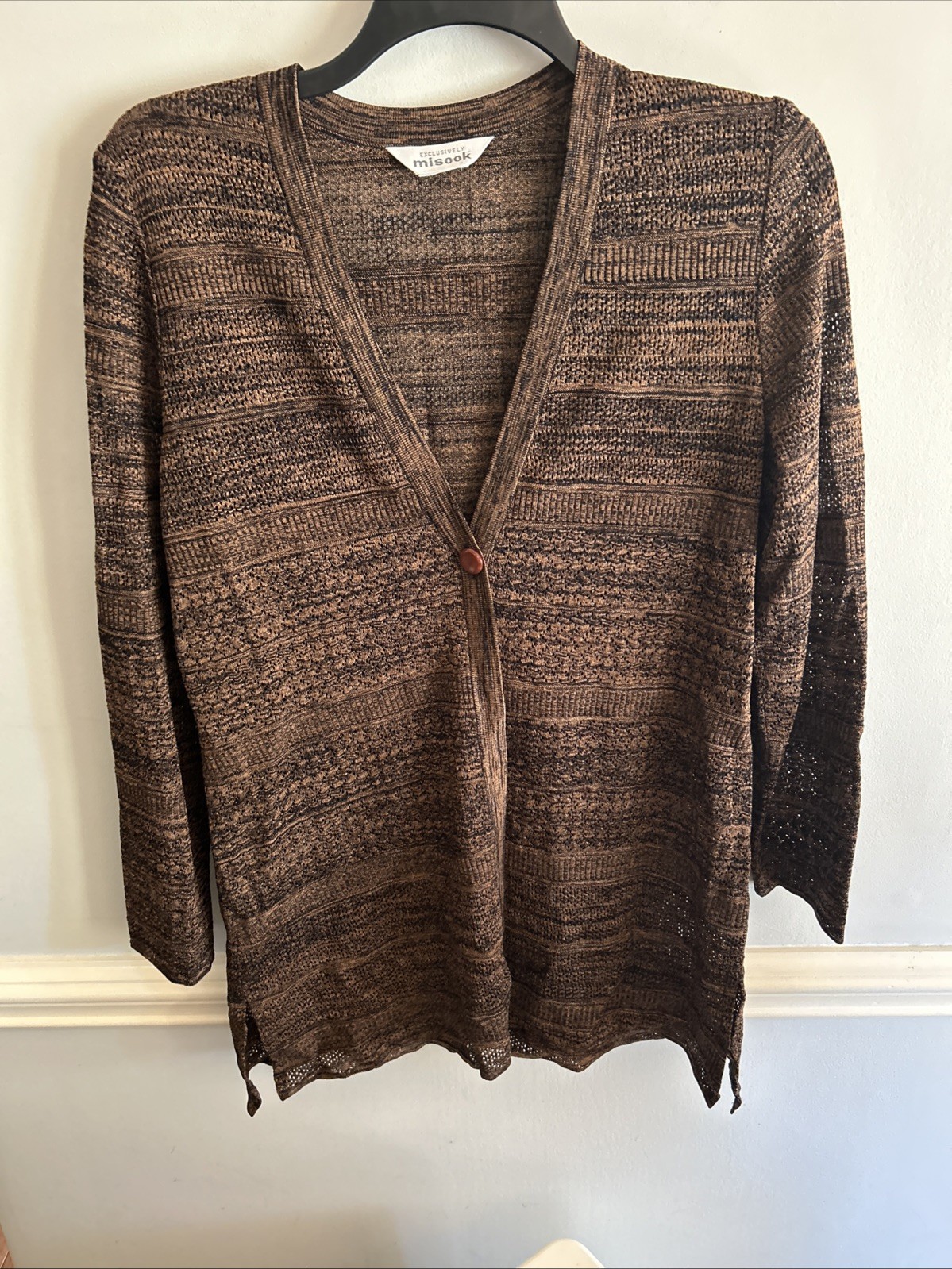 Exclusively Misook Brown One Button Cardigan Knit… - image 1