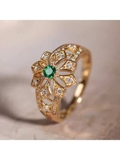 Yellow Gold Flower Ring With Green Topaz And Cubic Zirconia Size 5 To 11