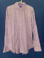 Robert Graham Checkered Purple White Long Sleeve Button Down Mens Dress Shirt XL