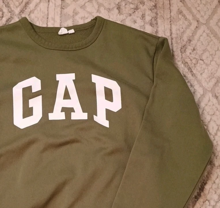 Sudadera Gap Verde Oliva Caqui Colegial Texto en Bloque Cuello Redondo Logo Unisex L Foto 3 de 4