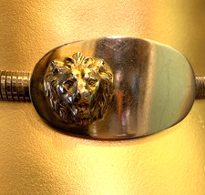 Vtg Lions Head Gold Tone Stretchy Cinch Belt Thin Slinky 30"- 38"