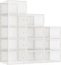 12 Pack Large Shoe Boxes Clear Stackable Containers W/ Lids,White Shoe