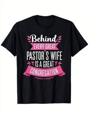 Plus Size - Plus-Size Women'S 100% Pastor Wife T-Shirt - Black with Pink Lette
