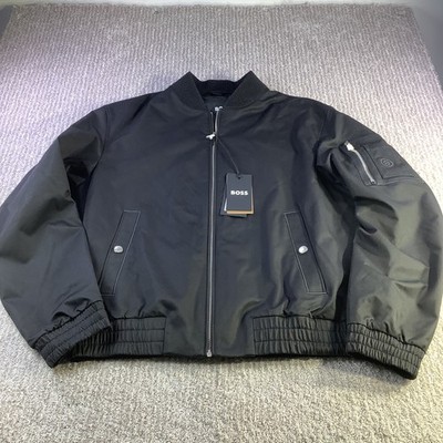 BOSS Hugo Boss Water Repellent Double B Monogram Bomber Jacket Black 40R NWT