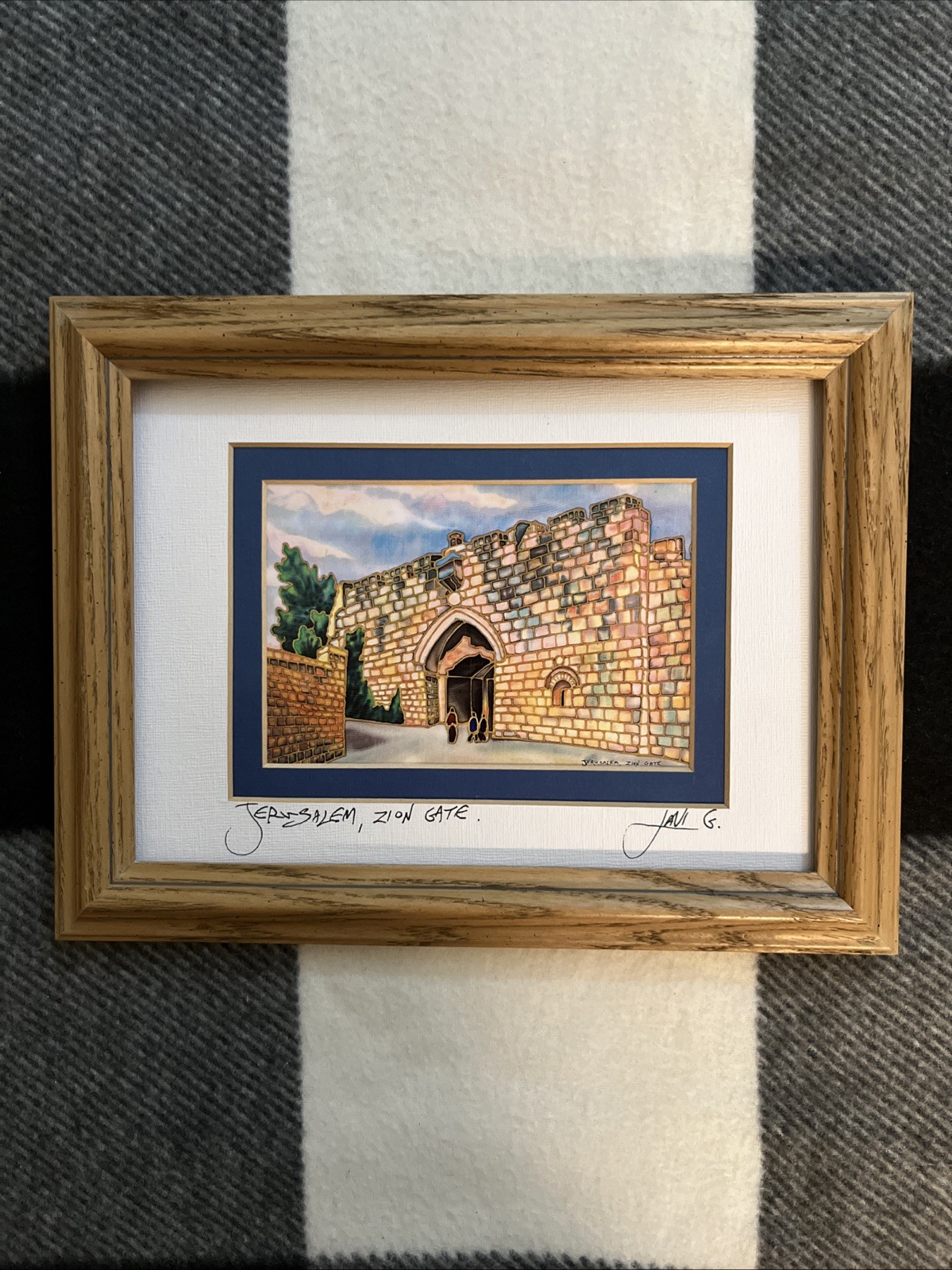 Jerusalem Zion Gate Art Print Israel Artist Signed Javi G - Framed & Matted