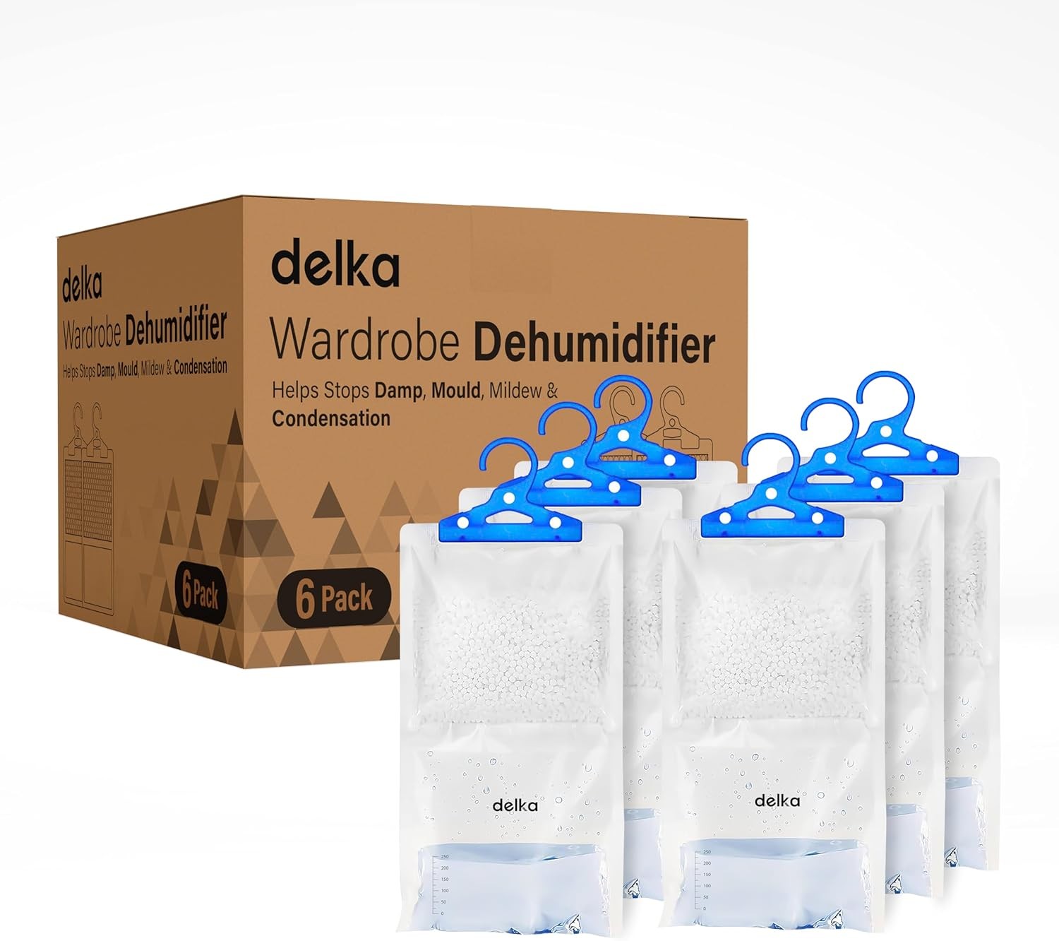 Delka 6 Pack Wardrobe Dehumidifier Hanging Bags, Trap Condensation, Moisture Ab