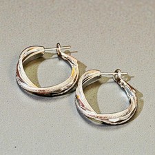Silver Plated Medium Size Twist Hoop Earrings Polished and Brushed Silver Modern