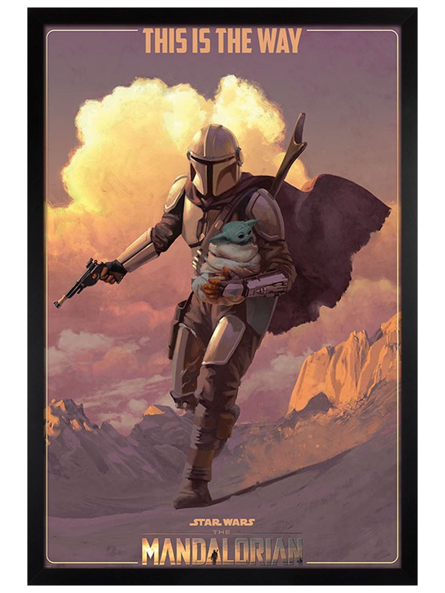 Black Wooden Framed Star Wars The Mandalorian On The Run Maxi Poster