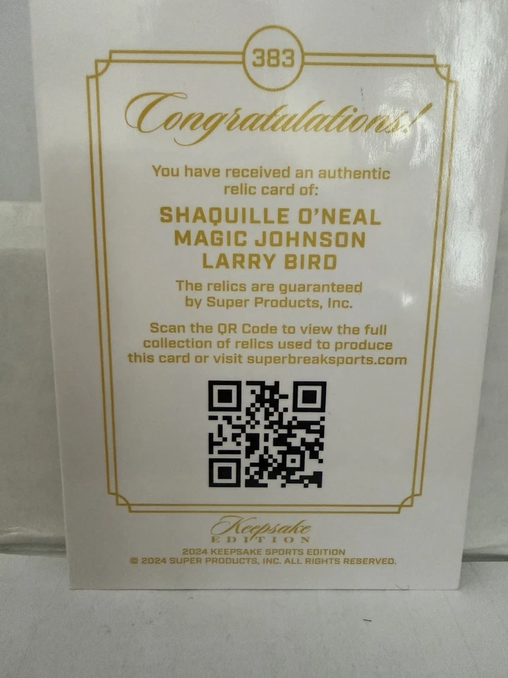 Parche triple dorado #1/1 Keepsake Shaquille O'Neal/Magic Johnson/Larry Bird 2024 Foto 2 de 2