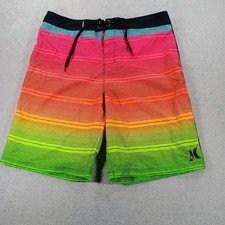 Hurley Boys 18/29 Board Shorts Neon Gradient Striped Swim Trunks