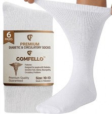 6 Pairs Diabetic Crew Socks Mens Circulatory Health Non Binding 9-11 10-13 13-15