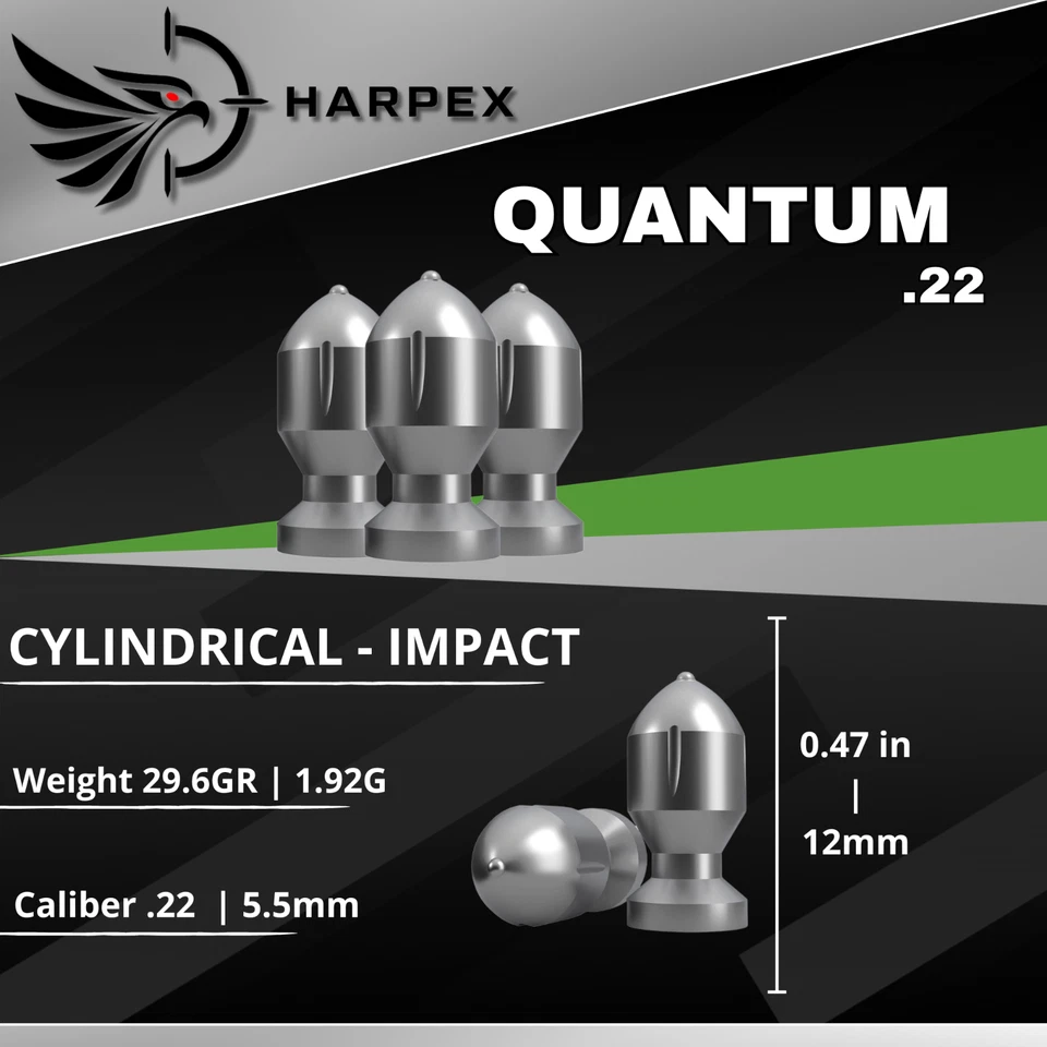 Pelotas de pistola de ar Harpex Quantum calibre .22 (5,5 mm) chumbo de precisão de impacto pesado 29,6 gr - Imagem 4 de 4