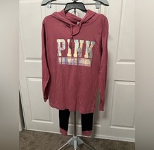 Victoria Secret PINK Set Long sleeve Hoodie Shirt  Drawstring Leggings NWOT