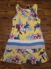 FARM Rio Brasilia Yellow Floral Strappy Back Mini Dress Size Large Tropical 