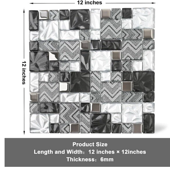 Kitchen Backsplash Tile 5 Sheets,Black Square Glass Mosaic Tiles for Bathroom - Image 3 of 4