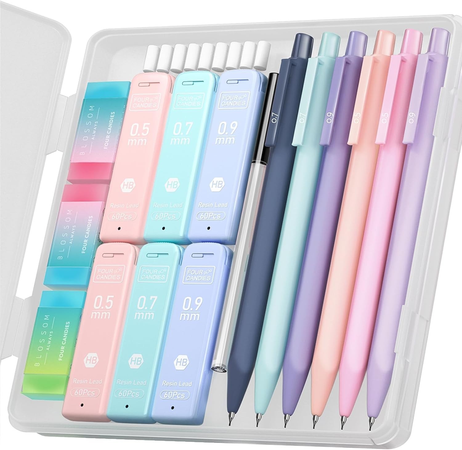S: 6pcs Set With Comfortable Triangular Grip & Erasers
