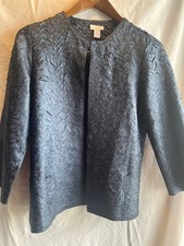 Chicos Size 0/ US 4 Blue Blazer Cardigan Textured 3 Sleeve Hook and Eye Neck