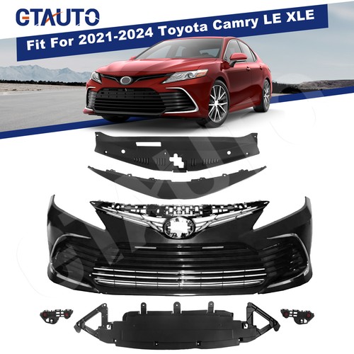Front Bumper Grille Set w/Chrome Grill For 2021-2024 Toyota Camry LE XLE Black