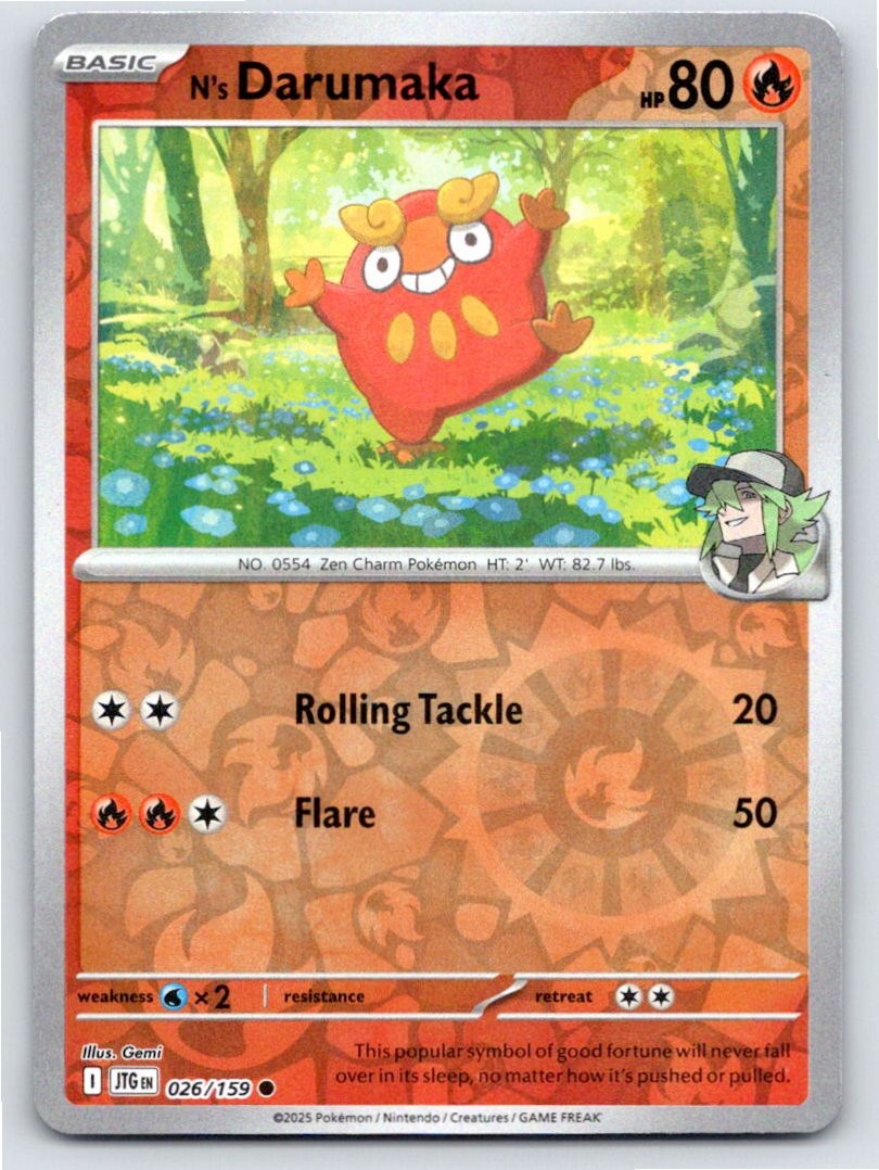 POKEMON N'S DARUMAKA JOURNEY TOGETHER 026/159 REVERSE HOLO C NM A85388 FREE S&H