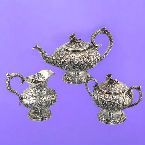 Sterling Silver S Kirk & Son 3pc Tea Set Repousse no.200 ~ 63.20 ozt