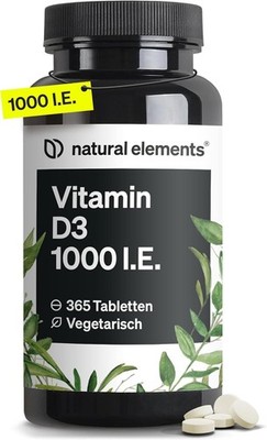 Natural Elements Vitamin D3 1000 IU 365 Tabs Bone Immune 1 Year Supply