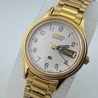 Vintage Seiko Quartz Watch 3Y03-0A29 Women Gold Tone Day Date Stretch New Batter