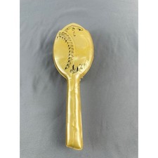 Art Deco Yellow Celluloid Vanity Brush w Black Scroll Design