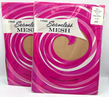 Vtg 2pr First Quality Hosiery Seamless Mesh Nylon Stockings Nude Heel Size 9