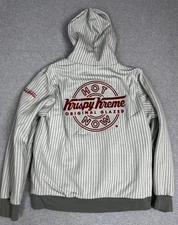 Krispy Kreme Hoodie Mens Large Gray Pinstripe Full Zip Hot Now Original Glazed