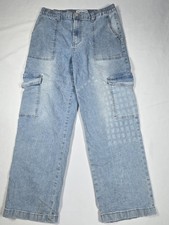 GOGO Jeans Baggy Wide Leg Cargo Jeans Elastic Waist Y2K Skater Denim Size 15/32