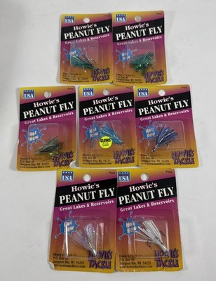 7 Vtg Howie s Peanut Fly - 6 Various Colors & 1 Glow In The Dark - New - Fishing
