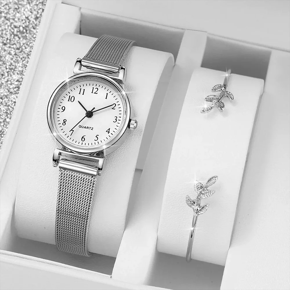 1 Pair Women Fashion Watch Set Bracelet Quartz Elegant Simple Dial Wristwatch