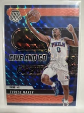 2024-25 Mosaic Tyrese Maxey Red Fluorescent Give & Go #12 /75 Philadelphia 76ers