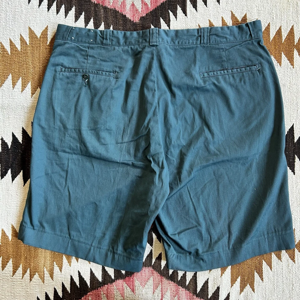Pantalones Cortos De Colección Años 50 Sarga de Algodón Sanforizado Chino Refuerzo Entrepierna Talla 38 - Verde Foto 2 de 4