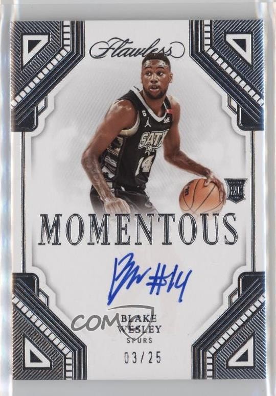 2022-23 Panini Flawless Momentous 3/25 Blake Wesley #MA-BKW Rookie Auto RC 3d3