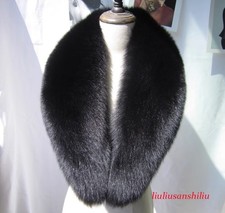 100 Real Fox Fur Collar Neck Wrap /scarf Black Unisex Jacket Collar 100 17cm
