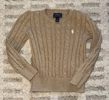 Polo Ralph Lauren Girls Cable Knit Crewneck Sweater Tan Brown Size 4