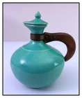 J A BAUER POTTERY  Rare Plain Ware Coffee Server, 1935 CA Expo, Green, Excellent