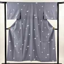 JAPANESE KIMONO FINE PATTERN BLUE-GRAY 151cm 4 ft 11 in PURE SILK B0420