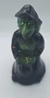 FENTON ART GLASS BLACK WITCH WITH BAG OF TRICKS SWAROVSKI CRYSTAL GREEN EYES