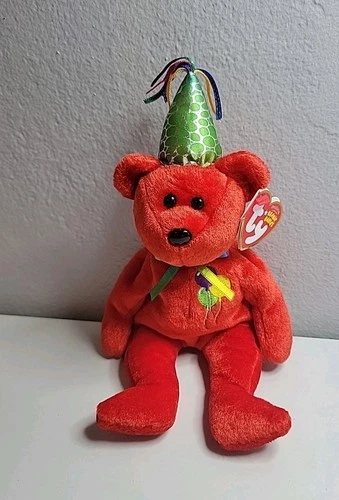 Ty Beanie Baby - HAPPY BIRTHDAY Retired 2006 Red Vintage Bear With Green Hat