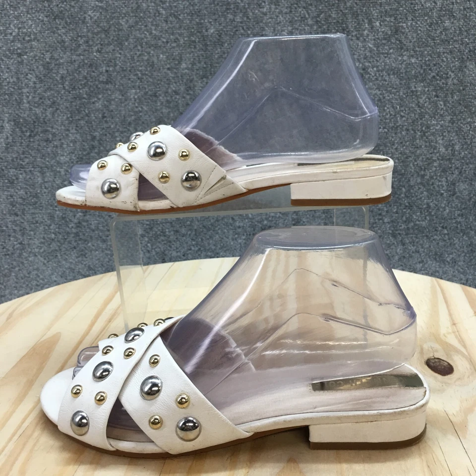 Kenneth Cole Sandals Womens 7M Verna Slip On Slides White Leather Studded Casual - Image 2 of 4