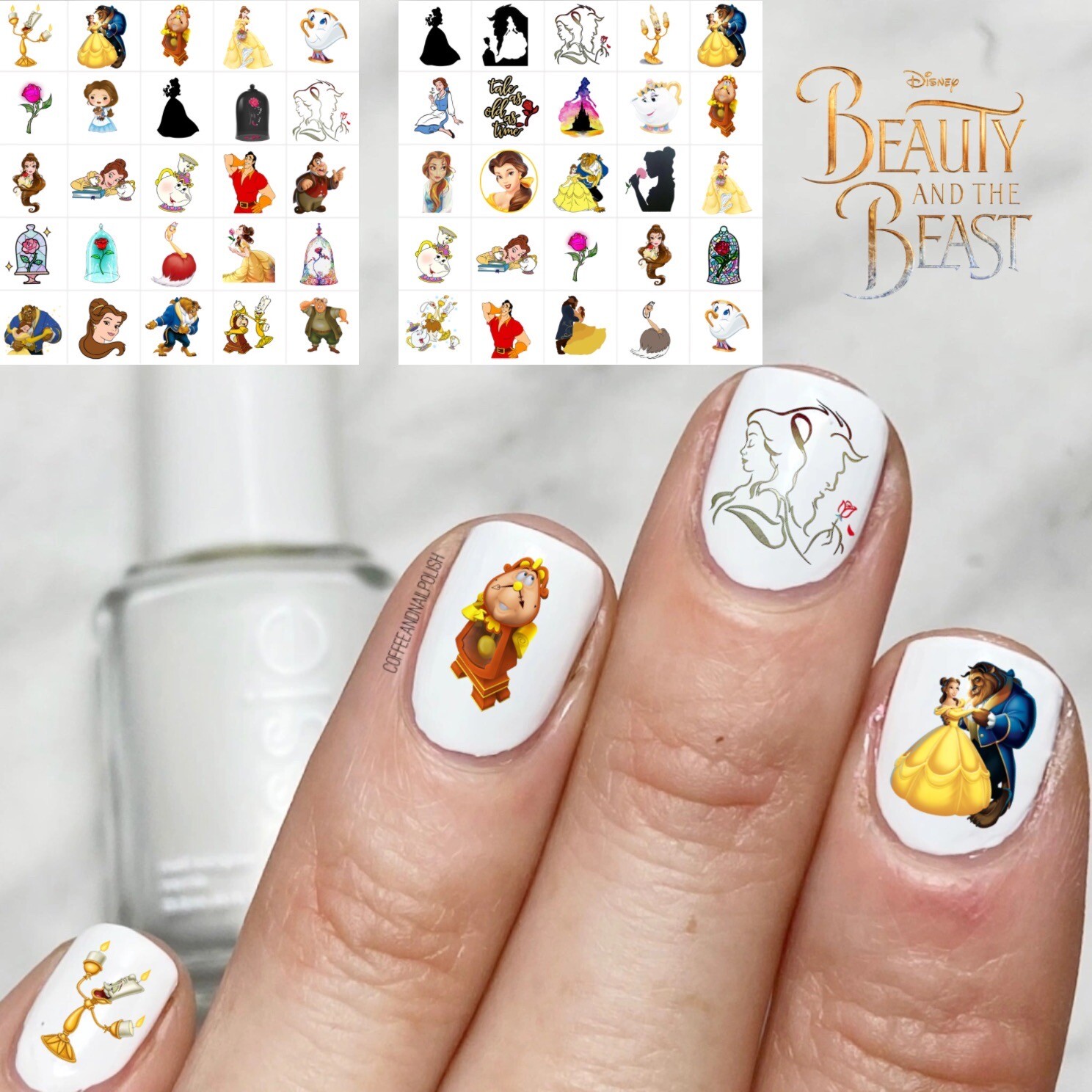 Beauty and the Beast Cartoon Waterslide Nail Decals Set of 50 with Instructions