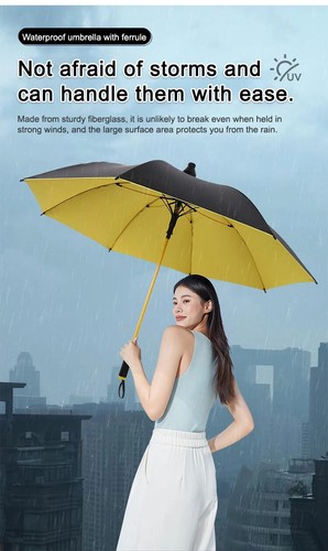 Automatic Long Handled Golf Umbrella Double Layer Fiber Belt Waterproof Umbrella - Picture 10 of 28