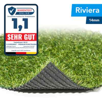 Kunstrasen für Balkon Terrasse & Garten | Kunstrasen Riviera | Höhe: 14 mm Rasen